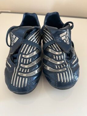 adidas Kids Navy Blue Soccer Sneakers with Silver Accents